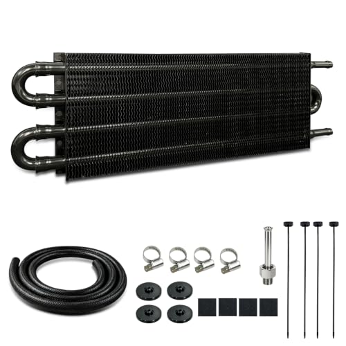 Transmission Oil Cooler, 4 Pass Tube and Fin Cooler Kit, 5/16 Universal Aluminium Oil Cooler Kit with Hose Mounting (Black) - color: Black, size: 4 Pass
