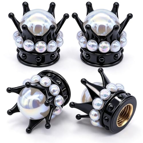 4PCS Crown Bling Tire Stem Valve Caps, Crystal Diamond Tire Air Cap Set Universal Copper Core Stem Covers for Cars, SUV, Trucks, Bikes, Motorcycles, Bicycles (Black & White) - color: Black & White Round Bling