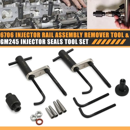 6706 Fuel Injector Rail Assembly Remover EN-49248 & GM245 Fuel Injector Seals Tools Fit for 2007-2014 GM Chevy Silverado Cadillac Direct Injection Engines 2.0L 3.6L 5.3L 6.2L