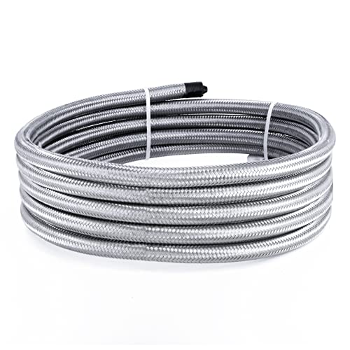 Universal 20Ft 6AN AN6 3/8" Braided Stainless Steel Fuel Line Hose,Silver - color: Silver