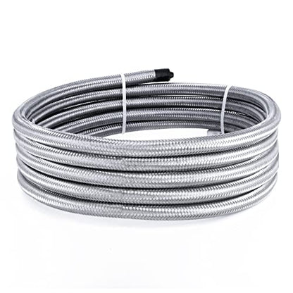 Universal 20Ft 6AN AN6 3/8" Braided Stainless Steel Fuel Line Hose,Silver - color: Silver