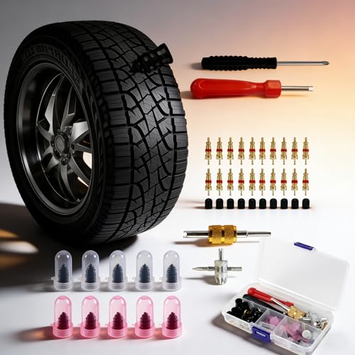 Schrader Valve Stem Removal Tool & Tire Repair Kit Tire Valve Stem Tool with Tire Repair Screws Universal Valve Core Removal Tool for Car Motorcycle Bike ATV (44 pcs)