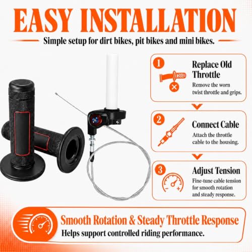 7/8" 22mm Twist Throttle Handle Grips Cable Kit Handlebar Powersports Grips