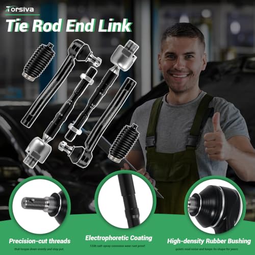 6PCS Front Inner Outer Tie Rod End Link Compatible with for Ford Edge 07-14 2007 2008 2009 2010 2011 2012 2013 2014, for Lincoln MKX 2007-2015#OE EV800576 ES800473 ES800474 - size: 6Pcs Tie Rod End Link