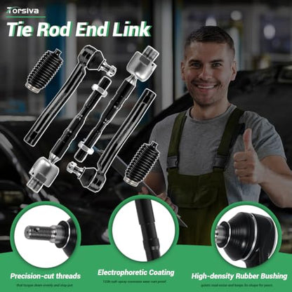 6PCS Front Inner Outer Tie Rod End Link Compatible with for Ford Edge 07-14 2007 2008 2009 2010 2011 2012 2013 2014, for Lincoln MKX 2007-2015#OE EV800576 ES800473 ES800474 - size: 6Pcs Tie Rod End Link