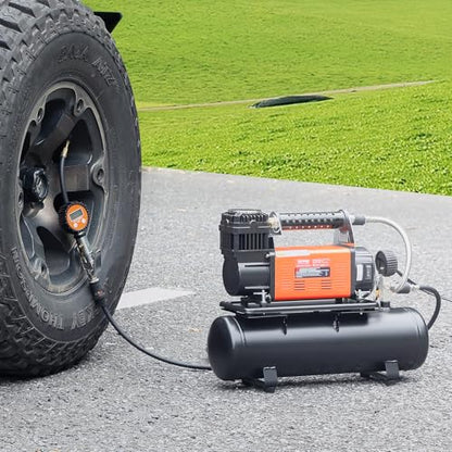 VEVOR 12V Heavy Duty Air Compressor with 6L Tank Kit, 6.35 CFM Portable Tire Inflator, 150PSI Offroad Air Compressor with Digital Pressure Gauge Tire Inflator for Trucks Car SUV 4 x 4 Vehicle RV - style: 6.35 CFM with 6L Tank Kit