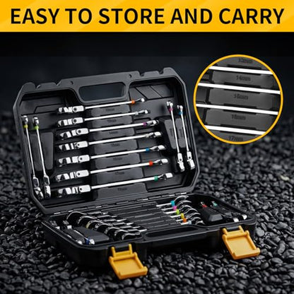 GRENPRO 23PC Flex Head Ratcheting Wrench Set Metric&SAE Combination OpenEnd - style: 23PCS Flex-Head Ratcheting Wrench Set