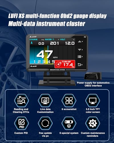 LUFI Xs OBD2 Gauge Display – Fuel Car Companion, Multi-Function & Overload Protection