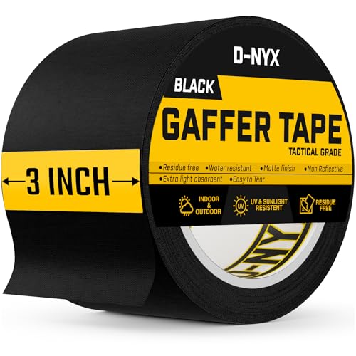 D-NYX Gaffer Tape 3 Inch x 1 Pack Black Gaff Tape, Heavy Duty No Residue - color: Black, size: 3 inch