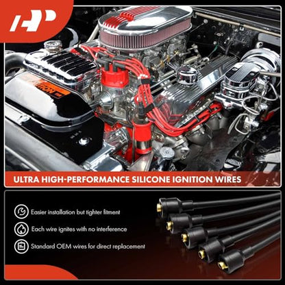 A-Premium 7MM Spark Plug Wires Set of 9 Compatible with Jeep & Pontiac