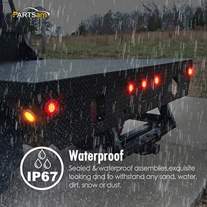 Partsam 10x 2.5 Round Red 13 LED Side Marker Clearance Lights [DOT Approved] for 12V Trailer Truck, Universal Use, Sealed Waterproof - color: Red