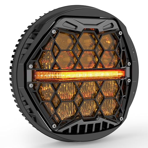 DOT Approved 5-3/4" 5.75 Inch LED Headlight with Amber Lens DRL Compatible with Dyna Street Bob Super Wide Glide Low Rider Night Rod Train Softail Deuce Custom Sportster Iron 883,Black - color: Yellow, size: 5.75 inch