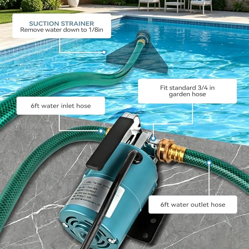 Water Transfer Pump, 115V 1/10HP Electric Utility Pump with On/Off Switch 2*6 ft Water Hoses Kit for Removing Water from Garden Pool Aquariums Hot Tub Draining 1/8’’ Low Suction for Rain Barrel (Blue) - color: 115v-blue