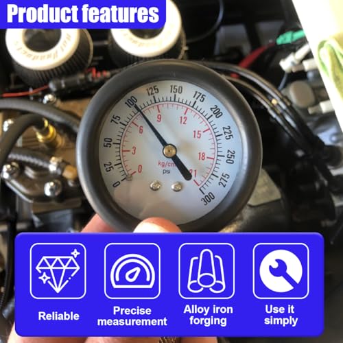 9PCS Petrol Engine Cylinder Compression Tester Kit with Spark Plug Tester, 0-21 Bar & 0-300 PSI Compression Gauge Car and Motorcycle Engine Testing Tool (Red) - color: Red