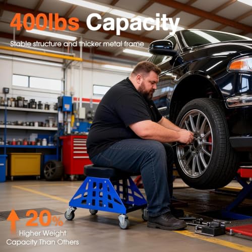 Mechanic Stool 400 LBS Capacity Garage Stool Gift for Men, Heavy Duty Rolling Mechanics Seat, Tools for Automotive Auto Repair (Blue-1) - color: Blue-1