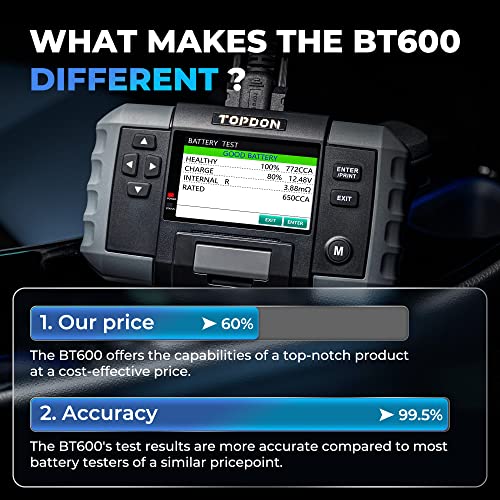TOPDON BT600 12V 24V Car Battery Tester, 3.5" Screen with Built-in Printer