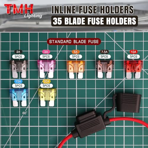 TMH Fuse Holder 16 Gauge Wiring Harness ATC/ATO Blade Automotive, Inline Kit 12 Volt Standard Car Fuse 2A/3A/5A/7.5A/10A/15A/20A (5 Packs) - style: 16 AWG - 5 Pcs