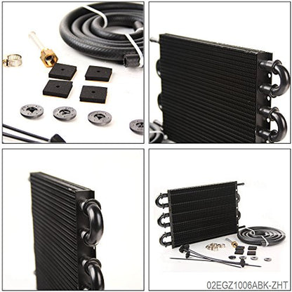 G-PLUS 6 Row AN6 Radiator Remote Aluminum Transmission Engine Oil Cooler + Hose/Mounting Kit - color: Black/6 Row, size: Separation Style