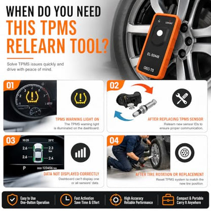 TPMS Relearn Tool EL-50448 Tire Pressure Sensor Reset Tool, OEC-T5 Activation Tool for TPMS Programming Training, Car Tire Sensor Reset Tool for Most Vehicles SUV Sedan Pickup