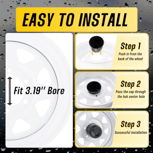 4Pcs 3.19" Stainless Trailer Wheel Center Caps, 3.62" H Matte Black - color: Matte Black, size: 3.19" Hub 3.62"H