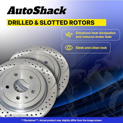 AutoShack Front & Rear Drilled & Slotted Silver Zinc Coated Brake Rotors - style: SILVER SHIELD PRO