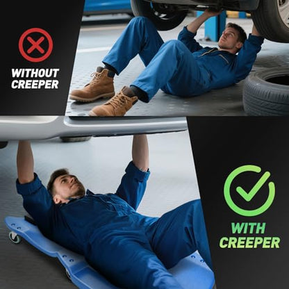 DNA MOTORING TOOLS-00239 48 Inches Heavy-Duty Low-Profile Roller Automotive Creeper with Padded Headrest, Blue - color: Blue, size: 48 Inches