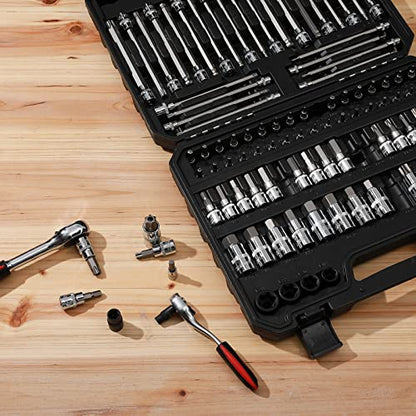 Mayouko 107-Piece Bit Socket Set, 1/4", 3/8" and 1/2" Drive, Torx/Hex/Ball End Hex, SAE/Metric, S2 Steel Bits