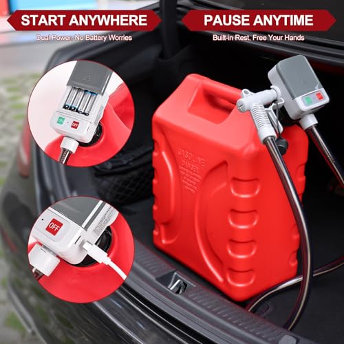 anngrowy Upgraded Cordless Fuel Transfer Pump Battery Powered or USB, Patented Adapter Fits Virtually All Cans, Gas Transfer Pump with Auto-Stop, 3.2 GPM, 51" Hose, Liquid Transfer Pump (Auto-stop) - style: Upgraded Auto-stop