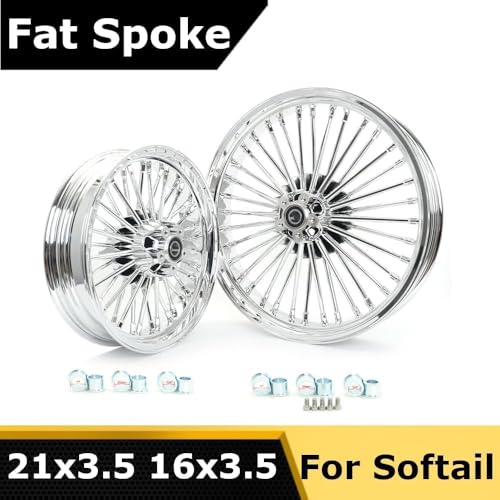 TOFR 21x3.5 16x3.5 Chrome Fat Spoke Wheels For Harley Softail Models 00-22 - color: Chrome, size: Front:21x3.5 Rear:16x3.5