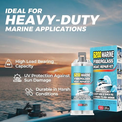 Tylove 5200 Marine Fiberglass Repair Kit, Marine Gel Coating Repair Kit, Epoxy Resin Filler, for Repairing Holes, Gaps, and deep Cracks, Suitable for Enamel, Fiberglass, Acrylic, and Ceramic - color: White