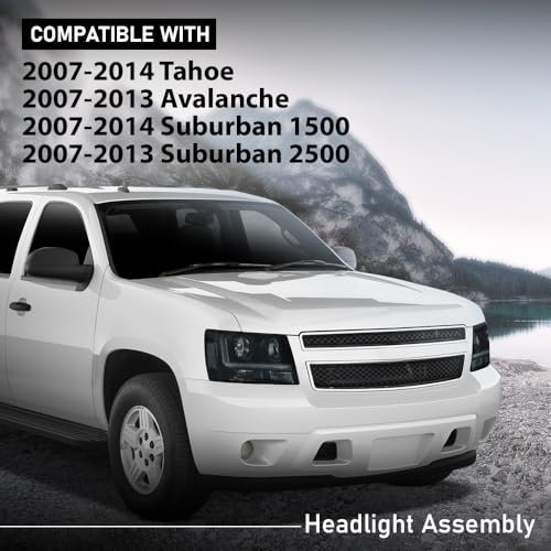 G-PLUS Headlights Assembly Projector Factory Headlamps Compatible with Chevy Tahoe Suburban 2007-2014 Smoky Lens Black Housing Clear Reflector Left & Right Bumper Head Light,faros delanteros - size: [LED Smoky] 2007-2014 Suburban