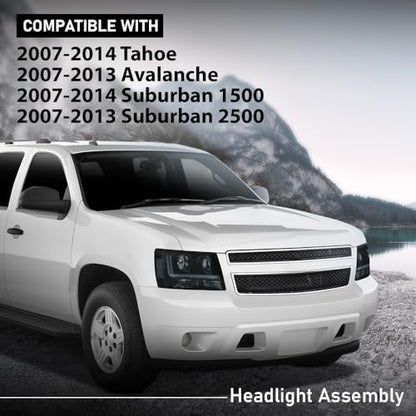 G-PLUS Headlights Assembly Projector Factory Headlamps Compatible with Chevy Tahoe Suburban 2007-2014 Smoky Lens Black Housing Clear Reflector Left & Right Bumper Head Light,faros delanteros - size: [LED Smoky] 2007-2014 Suburban