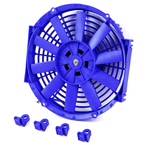 Auto Dynasty 2Pc 10" Universal 12V Electric Radiator Cooling Fan Kit, Blue - color: Blue, size: 10 Inch No Thermostat Wiring Switch Relay Kit