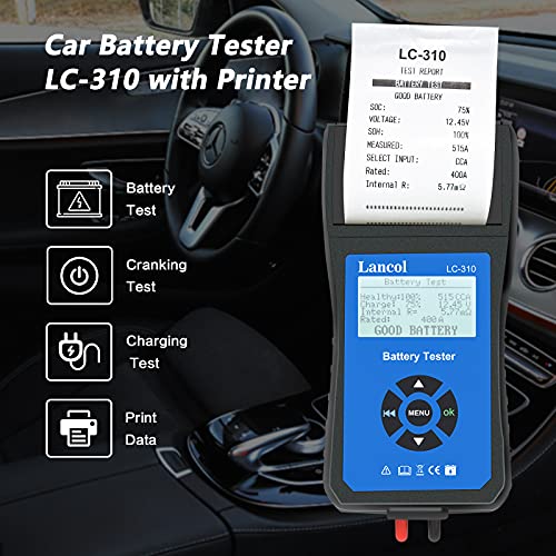 Lancol Car Battery Tester with Printer 12V Automotive Load Tester Alternator Tester Auto Digital Analyzer Tool Charging Cranking System Tester for Car Truck Motorcycle ATV SUV Boat Yacht