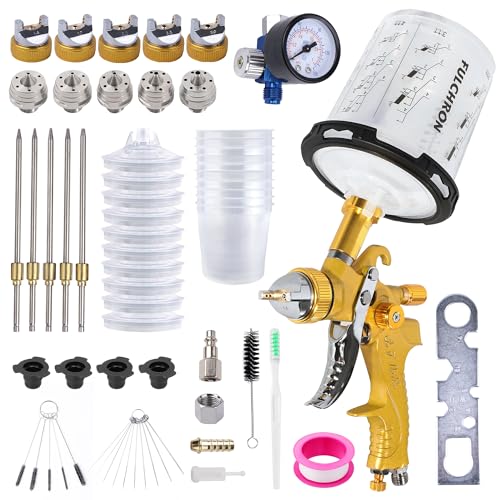 HVLP Spray Gun Kit with 10 Disposable 600ML Paint Cups & 5 Nozzles - color: Yellow