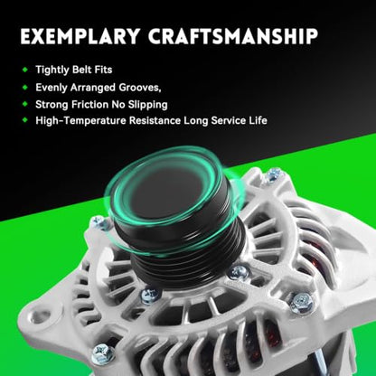 11440N Car Alternator Compatible with 2009-2020 Dodge Journey L4 2.4L 2360cc, Replace OE# 04801490AA, 4801490AA, 4801490AC, 4801490AD, A002TX0281, A2TX0281, AL6480X - size: 11440N