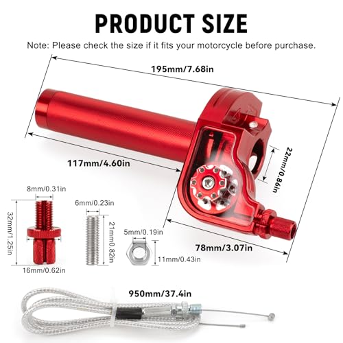 XINGWU Mini Bike Throttle Kit Universal 7/8" 22mm CNC Quick Action Twist Throttle with Cable Throttle Assembly for CRF KLX SSR TTR 50cc-250cc Dirt Pit Bike Mini Bike ATV Motorcycle (Red) - color: Red