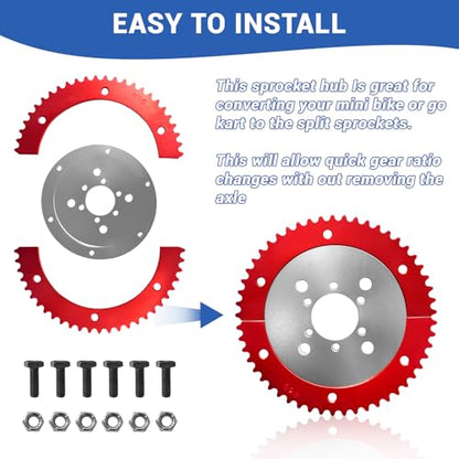 Universal 35 Chain 57T Split Sprocket with Adapter for Predator 212cc 196cc 79cc Go Kart Mini Bike CT200U-EX CT200U BT200X CT100U MB200 MBX11 Motorcycle Silver - size: 57 tooth, style: Silver