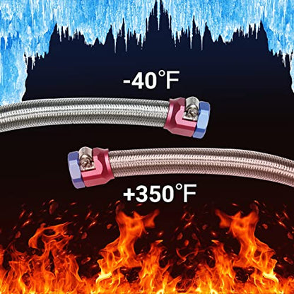3 FT 6AN 3/8" ID Fuel Line Stainless Steel Braided Hose Kit, With 2 pcs AN6 Fitting Universal for Racing Fuel, Gas, Coolant - size: 3/8" ID, 3FT
