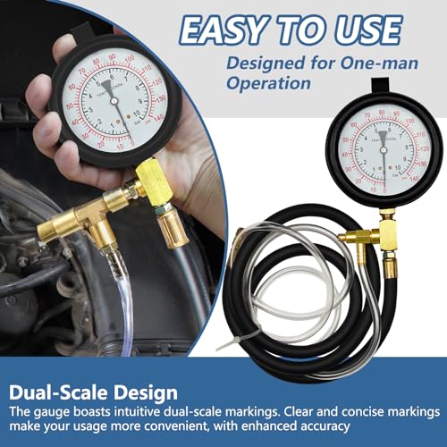 Pro Fuel Injection Pressure Tester Kit Fuel Pressure Gauge Fuel Pressure Test Kit 0-140 PSI with 9.49,7.89,6.30 Fuel Line Fittings