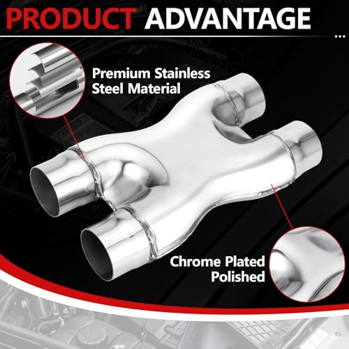LCGP 2.25" Exhaust X Pipe, Universal 2.25" In/Out Crossover X Pipe 12" Length Polished Surface Stainless Steel Weld-on - size: 2.25 Inch, style: X Pipe-A