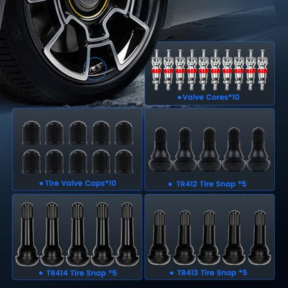 45PCS Tire Valve Stem Tool Kit – Replace Valve Stems Without Removing Tire, Complete Valve Core Removal Tool Set with TR412 TR413 TR414 for Car Motorcycle ATV Truck