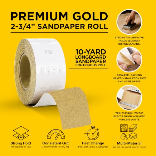 Dura-Gold Gold PSA Longboard Sandpaper, 60 Grit, 20 Yard Roll, 2-3/4" Wide - size: 60-Grit