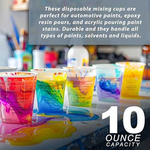 Custom Shop Paint Mixing Cups, 10-Ounce, Box of 100, Plastic Measuring Cups - color: Cups - Box of 100 + 12 Lids