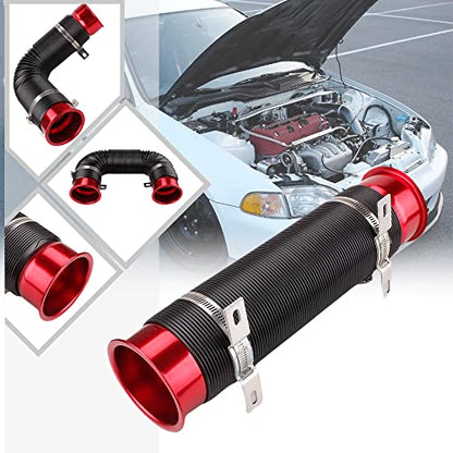 BARTOO 3" Turbine Intake Pipe Adjustable Cold Air Intake Pipe Tube Red - color: Red