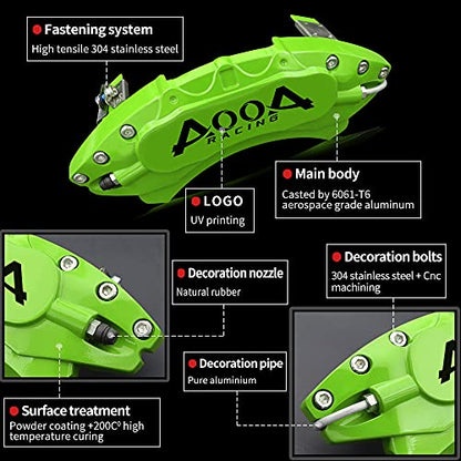 AOOA Green with Black Logo Caliper Covers Disc Brake Caliper Covers Caliper Paint Fit for KIA Telluride 2020-2025（front and rear） - color: Green with black logo