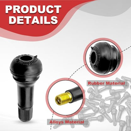 100PCS Car TR413 Tire Valve Stems, for 0.453 Inch Rim Holes, Black Standard Length Replacement Tool, Anti-Rust Snap-in Automotive Tyre Stem Replacement, Universal for RV, SUV, Truck
