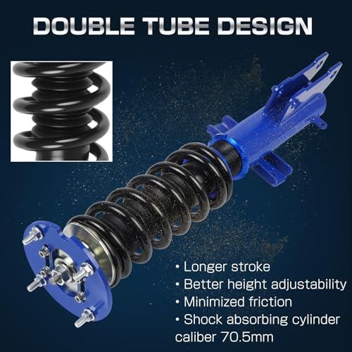 Upgrade Adjustable Coilovers Compatible with Ford Mustang 2005-2014 High Poundage Coil Spring Absorber Struts Suspension Lowering Kit Blue - color: Blue
