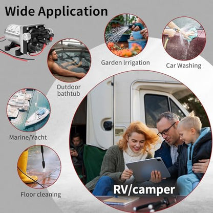 RV Water Pump 4008-101-A65/E65 Replacement, 3.0 GPM 55PSI, 12V DC Quiet RV Fresh Water Pump with Pressure Switch for Camper RV Shower Garden Industrial Yacht Food Truck Travel Trailer