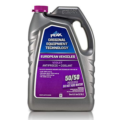 PEAK OET Extended Life Violet 50/50 Prediluted Antifreeze/Coolant for European Vehicles, 1 Gal. - size: 50/50